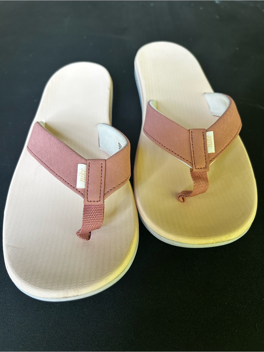 Nike Women's Pink and white Flip Flops with Dusty Rose Straps